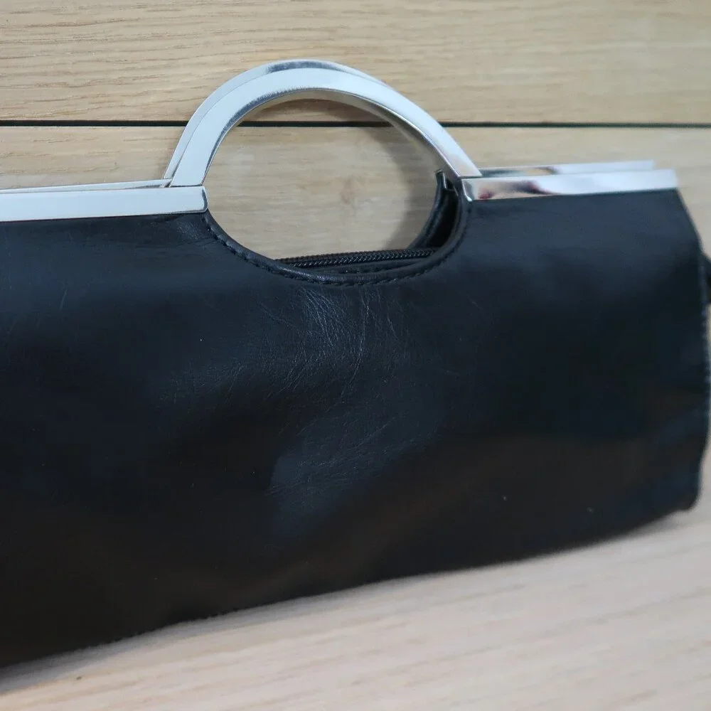 Candie's Black Boho Clutch Wallet Purse Silver Hardware Red Liner Vintage